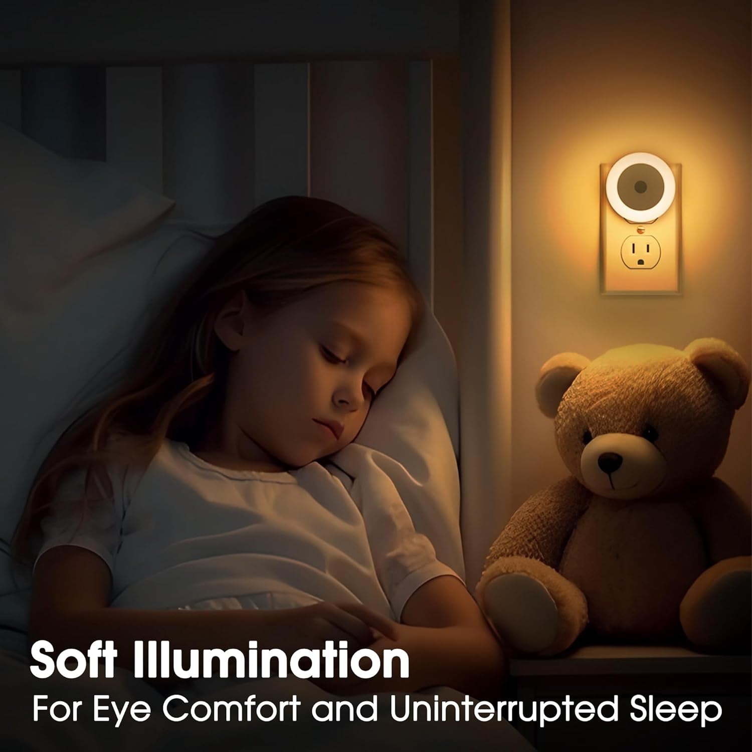 LED Baby Night Lights Plug into Wall [4Pack], Nightlight with Light Sensors for Kids Room, Bathroom Stair Lights, Hallway Light, Warm White